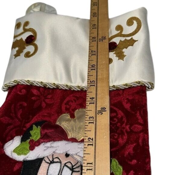 Disney Minnie Mouse Red & Gold Christmas Stocking 19" Satin & Velvet Holiday Dec - Picture 9 of 11